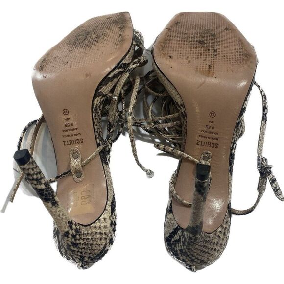 SCHUTZ Vikki Ankle Tie High Heel Sandals Snakeskin  Size 8.5 B - Picture 6 of 8